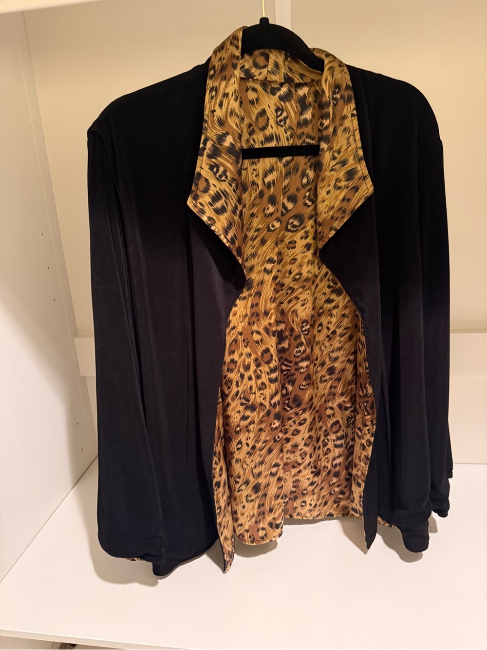Reversible Open Jacket Black and Leopard Print